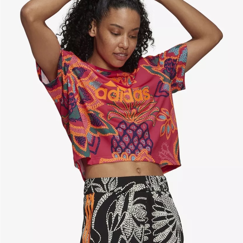 Adidas Red Pink Graphic Crop Tee